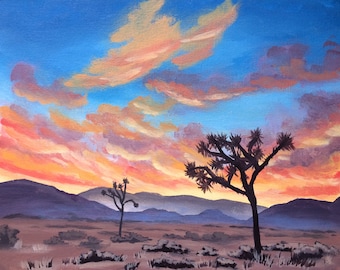 Joshua Tree Desert Sunset California Acrylic Painting, Original