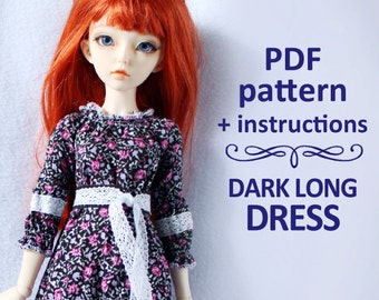 PDF pattern Folk long dress for MSD Minifee, Ellowyne, Tonner and Similar dolls 16"