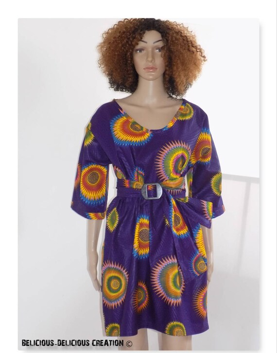 Original dress! KIMONO WAX! fabric wax multicolor purple size: 38/40 Long 89 cm belicious delicious creation