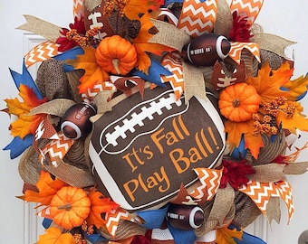Fall Football Wreath,Autumn Wreath,Fall Wreaths for Front Door,Football Fall Wreath,Rustic Fall Wreath,Fall Mum Wreath,Fall Wreathes