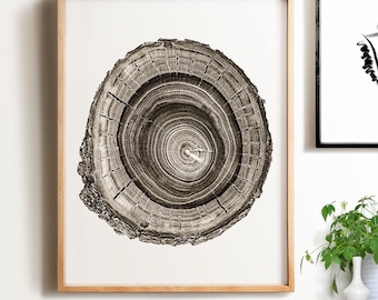 Modern minimalist art, PRINTABLE art, Wood slice, Sepia print, Modern print, Wall art print, Minimalist print, Nature print, Neutral print