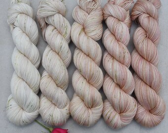 READY TO SHIP! Fade kit of 5 skeins, hand dyed, fingering weight, superwash merino wool, cashmere, silk, speckled, solid, 400m/100g