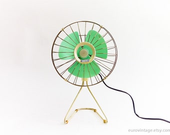 Vintage Electric Fan Cyan Plastic Blades / Chrome Metal Cage / Electric Fan 70s