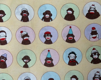 Monkeys'N Round Yellow sock monkey fabric 26030 14