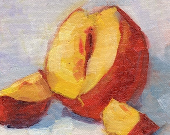 Nectarine Painting, Fruit Art, Nectarine Art, Kitchen Art by Marlene Lee