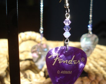 pearloid guitar pick earrings in purple