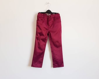 Burgundy red atlas pants, Vintage shiny pants for toddler girl, 3 - 4 years size, Summer style trousers for party, Kids high waist pants