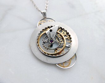 Watch Parts Pendant "Ormitron" Cosmic Alien Delicate Beautiful Mechanical Gear Sculpture Necklace Industrial Steampunk Art Mechanical Mind