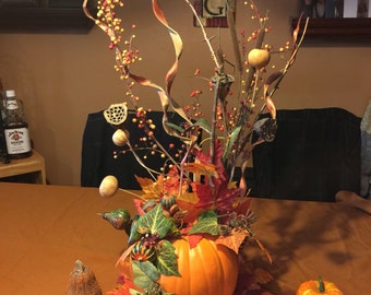 Fall Pumpkin and Woods centerpiece (this is the prototype not for sale read listing we will design your own)