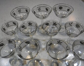 Collection of Libbey Silver Leaf barware glasses