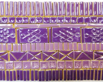 165+ Mosaic Tiles Handmade Ceramic Crafting Tiles Stoneware Art Tiles Deep Purple Violet Glazed Craft Tiles Assortment #1