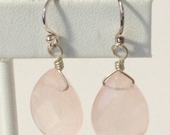 Faceted Pink Quartz Teardrop Pierced Earrings 925 Sterling Silver
