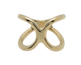 Cross wave solid X scarf ring Gold Silver Rose gold plated beautiful box gift packed Flora Koh