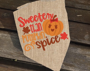 Sweeter than Pumpkin Spice Reversible Burlap Dog Bandana // Thanksgiving Pet Bandana // Fall Dog Bandana // Gotcha Day // New Puppy Gift