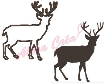 Machine Embroidery Design applique and embroidered deer / roe (2 models-many sizes) - Instant Digital Download