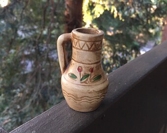 Vintage Small Vase from Japan, Ceramic, Tiny Miniature Vase, Southwestern Look, 2.75" Height