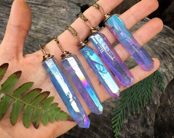 Aura quartz necklace, galaxy quartz necklace, galaxy quartz, Crystal Jewelry, Blue Stone Necklace, pink and blue , crystal necklace