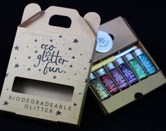 Rainbow Eco Glitter set - biodegradable, body glitter, hair glitter, face glitter, beard glitter for festival faces and children's parties.