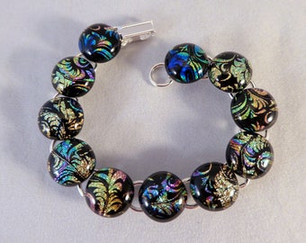 7 Inch Multi Colored Dichroic Fused Glass Bracelet, Fused Glass, Fused Glass Bracelet, Glass Bracelet, Dichroic Bracelet, Dichroic, Colorful