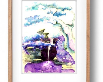 Brooklyn Botanic Garden, Watercolor Illustration, Botanical Illustration, Waterfall, Watercolor Painting, Brooklyn, NYC, Japanese Garden