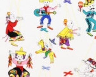 SALE - Folklorico - Marionetas - by Alexander Henry - White - One Yard - 7.75 Dollars
