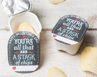 INSTANT DOWNLOAD printable chips pringles valentines You're all that and a stack of chips for snack size chips chalkboard texture background