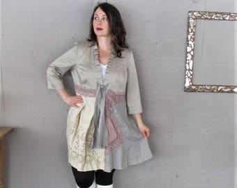 upcycled clothing evening coat tunic wearable art Boho Bohemian Artsy clothing X L 1 X overcoat reclaimed recycled Gypsy LillieNoraDryGoods