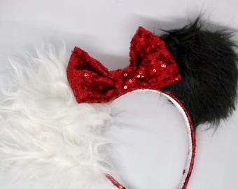 Minnie mouse ears, Cruella Mouse ears, cruella de ville, disney ears, fur mouse ears, cruella deville, mickey mouse ears, mouse ears