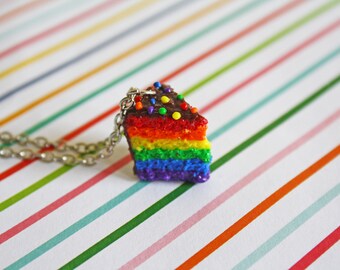 Miniature Food, Polymer Clay Charms, Chocolate, Cake Necklace, Kawaii Necklace, Cake Jewelry, Bff Gift, Gay Pride, LGBT, Pastel Goth