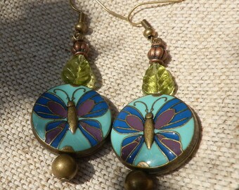 Butterfly earrings/Boho chic earrings/Hippie style jewelry/Gypsy chic/mantra jewelry/butterflies/bronze earrings/dangle earrings