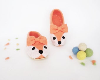 Girls Slippers wool Handmade childrens slippers kids house shoes slippers wool felt slippers warm orange slippers Felted wool slippers