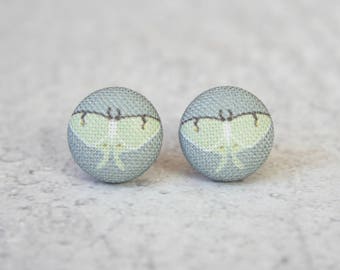 Luna Moth Fabric Button Earrings