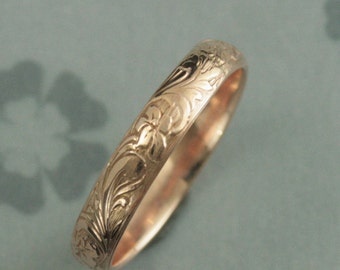 Rose Gold Wedding Band--Solid 14K Rose Gold Neoclassic Band--Floral Patterned Band--Antique Style Band--Vintage Style Band--Flower Ring