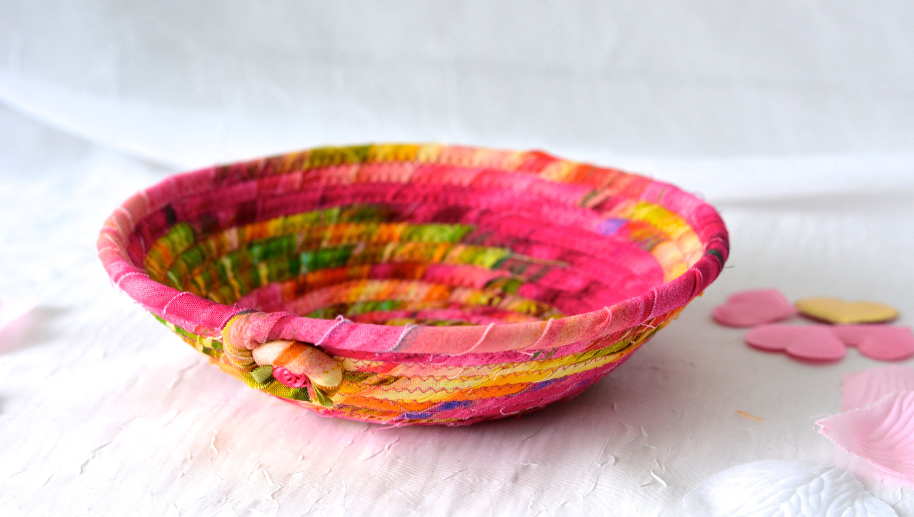 Summer Magenta Basket Handmade Fuchsia Bowl Cute Key Tray 1