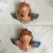 A pair of Antique Cherub Angel bust Depose Italy hand painted blue wings wall hanging angel home decor