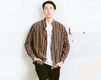 Corduroy Oxford Shirt . Vintage Striped Cord Shirt Button Down 90s Striped Shirt Mens 90s Shirt Grunge Outfit . size Large L