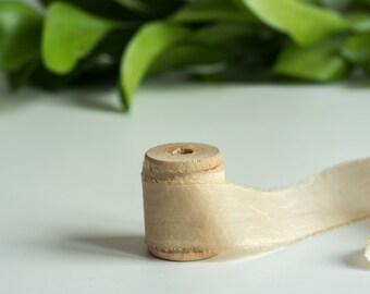Champagne silk ribbon with cotton | Hand dyed silk ribbon | hand dyed organic cotton | bouquet ribbon | wedding ribbon | ribbon on spool