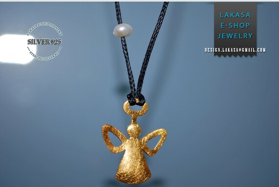 Angel Sterling Silver gold plated Necklace Jewelry Handmade Gifts Wings Children Love Mother Name Day Woman Happy New Year Wishes Luck Hope