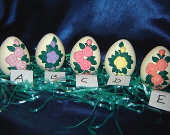 Easter Eggs with Cabbage Roses - U Pick Color - Ceramic Easter Eggs - Ceramic Eggs - Easter Decorations - Eggs With Flowers