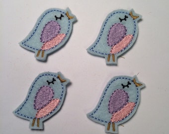 Blue Bird Songbird Bluebird Pink Embroidered Felt Applique