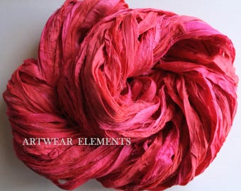 Pure Sari Silk, Orange Pinky, Fair Trade, 6 Yards, Sari Silk Ribbon, Fabric, Yarn, Crochet Yarn, Bracelet Ribbon, Artwear Elements, #97c