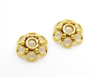 2 Pcs, 10mm, 24k Gold Vermeil Bead Caps