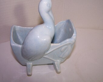 Vintage Blue Wall Pocket with Stork and Cradle