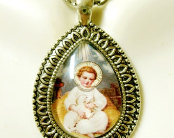 Baby Jesus with a lamb teardrop pendant with chain - AP15-105