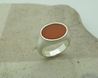 carnelian silver ring, carnelian statement ring, carnelian coat ring, carnelian seal ring