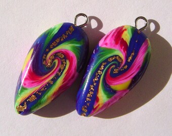 Solar System Dagger Style Charm Handmade Artisan Polymer Clay Beads Pair
