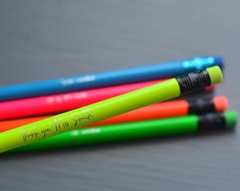 Thank you teacher pencils, teacher appreciation gift, end of term gift, end of semester gift, cute pencils, happy pencils, thank you gift