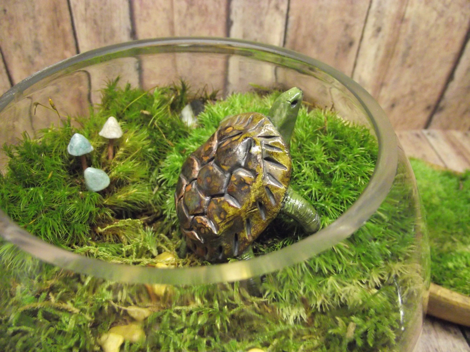 Miniature Turtle Raku Fired Ceramic Terrarium Turtle Fairy