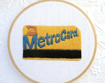 NYC Subway Art Hand Embroidered Metro Card Wall Decor Hoop Art New York City Wall Art Gift