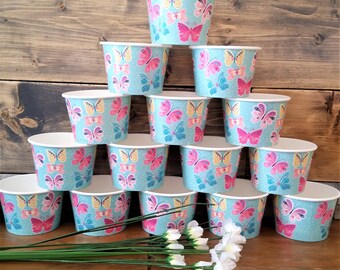 16 Butterfly paper 8oz/200ml ice-cream cup bowls/cups - butterflies paper ice-cream bowls/cups - colourful butterflies party cups